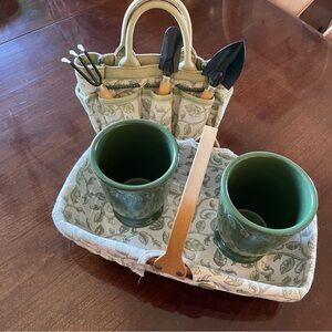 Longaberger Green and Cream Garden Tool Set